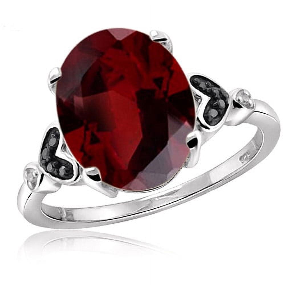 JewelersClub 0.925 Sterling Silver Garnet with Black & White Diamond Accent Gemstone Ring