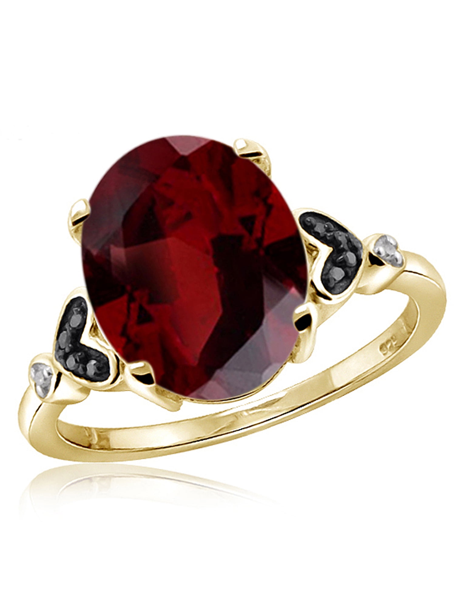 JewelersClub Garnet Ring Birthstone Jewelry – 2.20 Carat Garnet 14K Gold Plated Silver Ring Jewelry with Black & White Diamond Accent – Gemstone Rings with Hypoallergenic 14K Gold Plated Silver Band