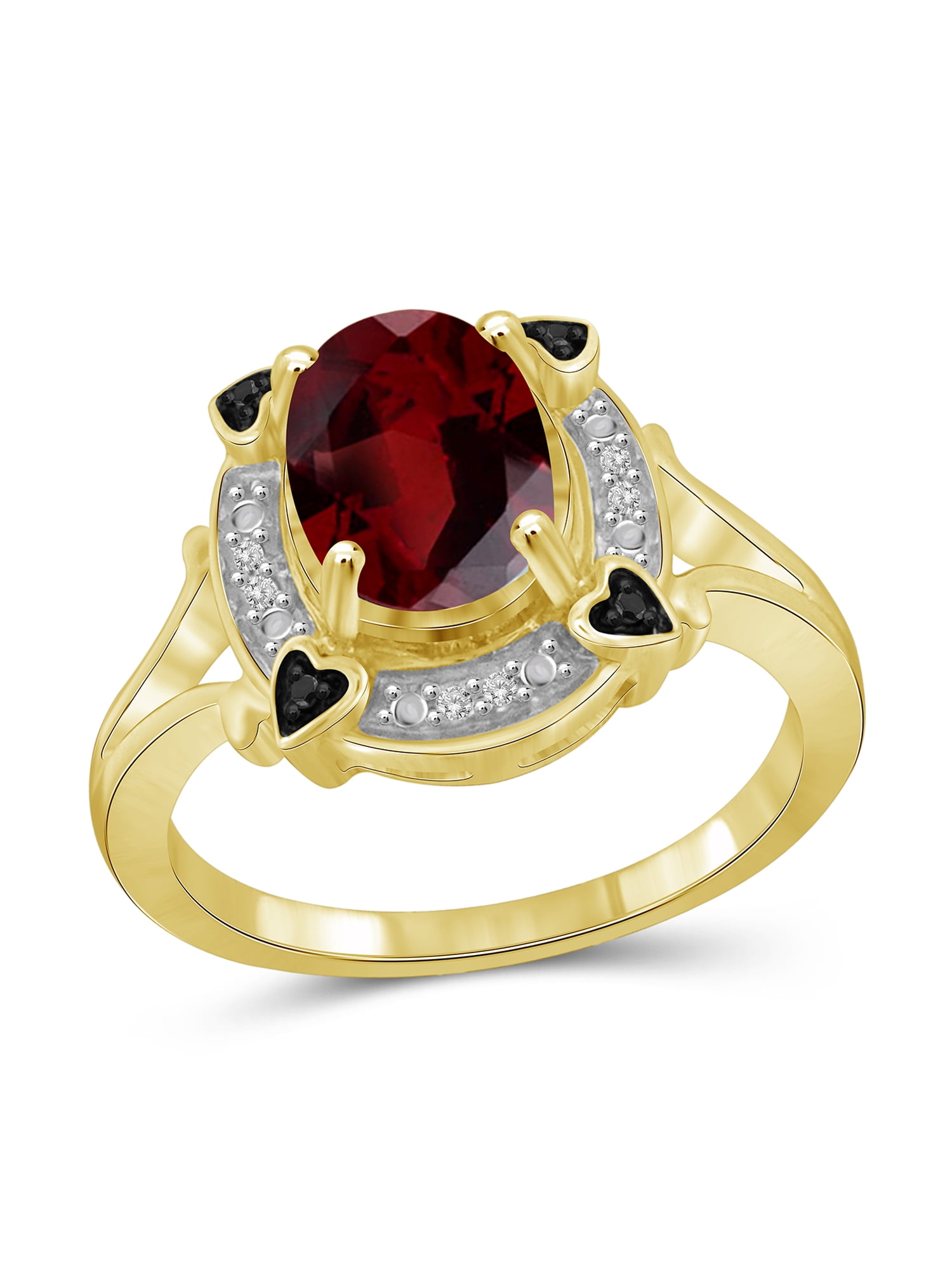 JewelersClub 14K Gold Plated Garnet with Black & White Diamond Accent Gemstone Rings