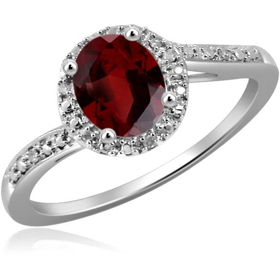 JewelersClub Garnet Ring January Birthstone Jewelry – 1.00 Carat Garnet Sterling Silver Ring Jewelry with White Diamond Accent – Gemstone Rings with Hypoallergenic Sterling Silver Band