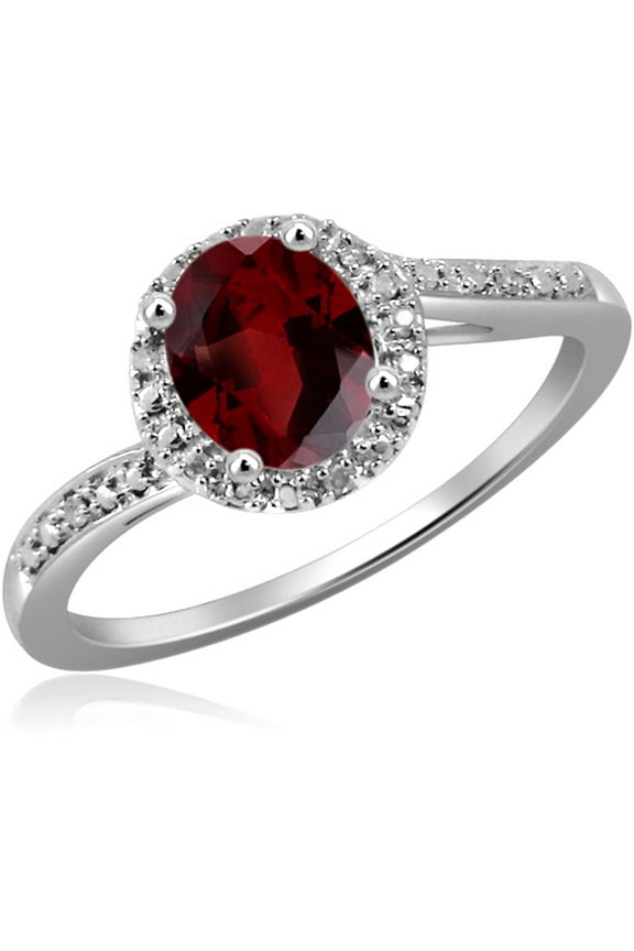 Garnet Ring January Birthstone Jewelry – 1.00 Carat Garnet Sterling Silver Ring Jewelry with White Diamond Accent – Gemstone Rings with Hypoallergenic Sterling Silver Band