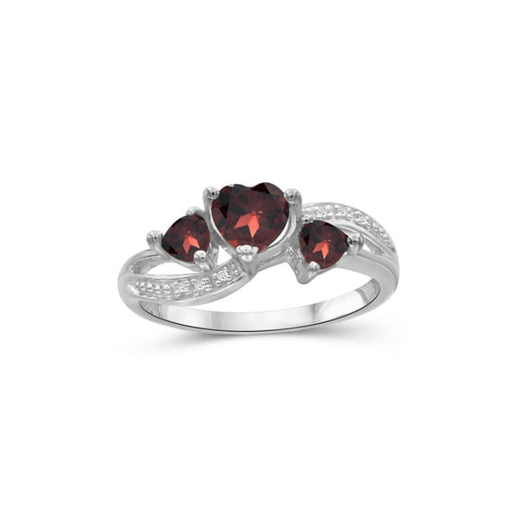 JewelersClub Garnet Ring – Stunning Sterling Silver Ring with 1 1/2 Carat T.G.W. Garnets & White Diamond Accents - Elegant Heart Ring Design - Hypoallergenic Sterling Silver Diamond Ring