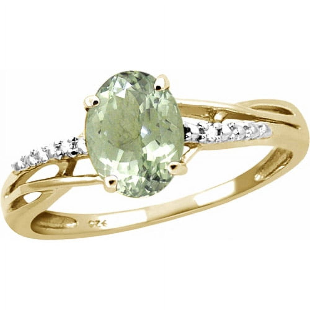 JewelersClub 14K Gold Plated Silver Birthstone Ring 1.30 Carat Green Amethyst with White Diamond Accent Size 8