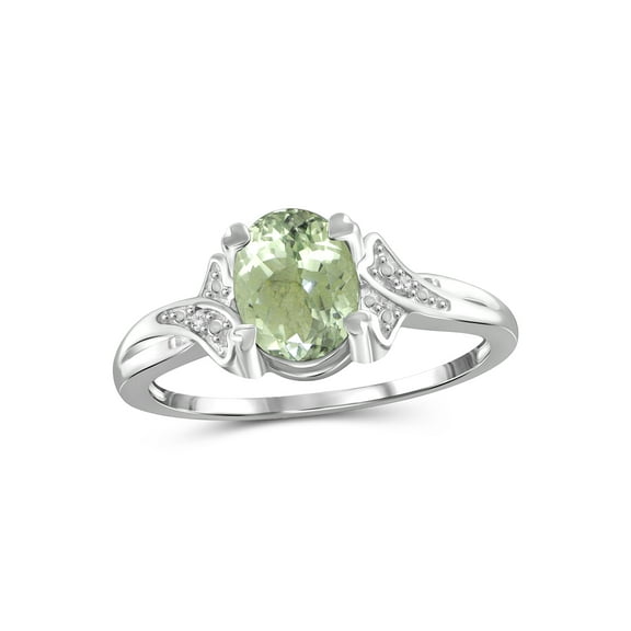 JewelersClub Green Amethyst Ring Birthstone Jewelry – 1.30 Carat Green Amethyst Sterling Silver Ring Jewelry with White Diamond Accent – Gemstone Rings with Hypoallergenic Sterling Silver Band
