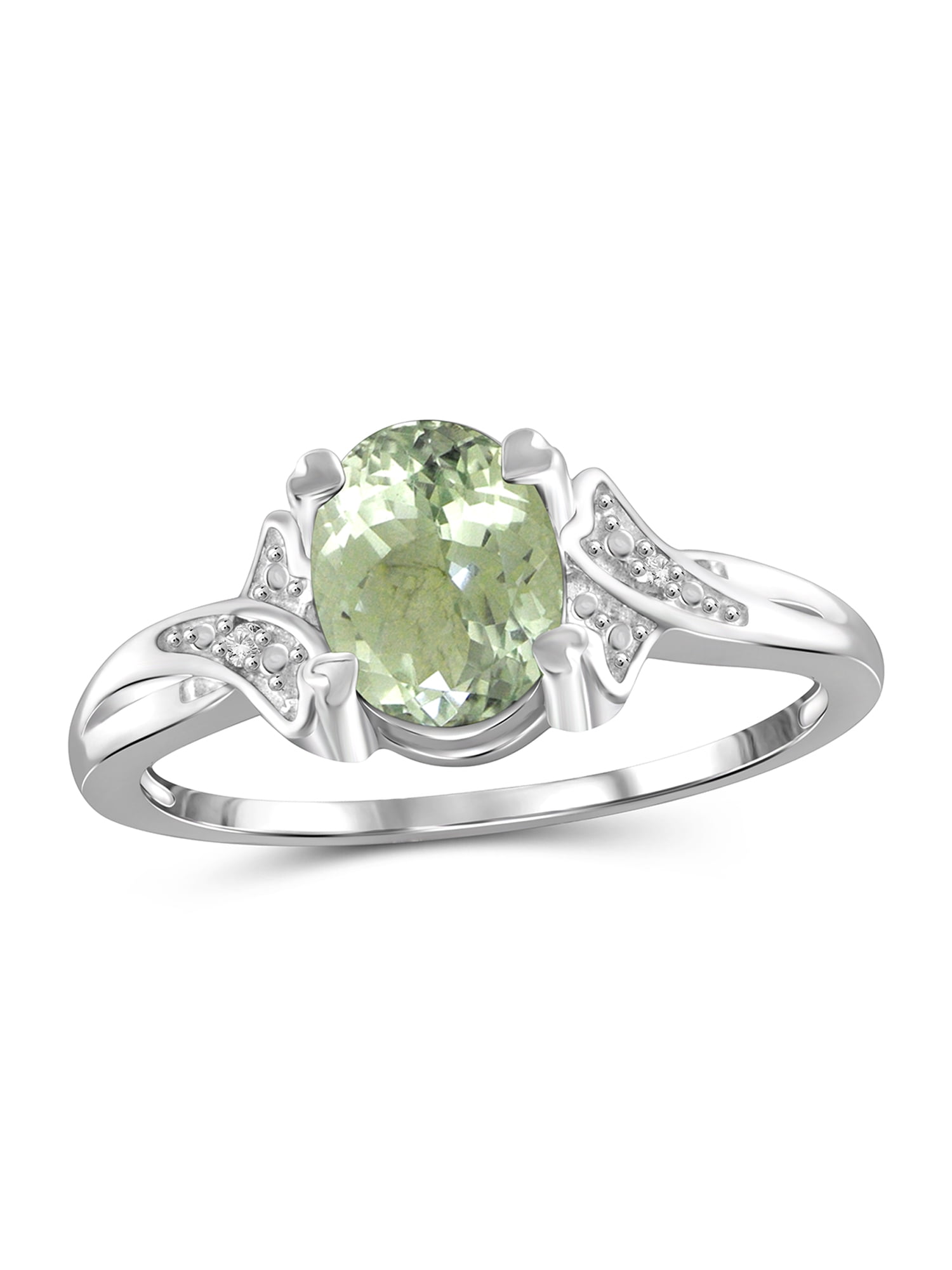 JewelersClub Green Amethyst Ring Birthstone Jewelry – 1.30 Carat Green Amethyst Sterling Silver Ring Jewelry with White Diamond Accent – Gemstone Rings with Hypoallergenic Sterling Silver Band