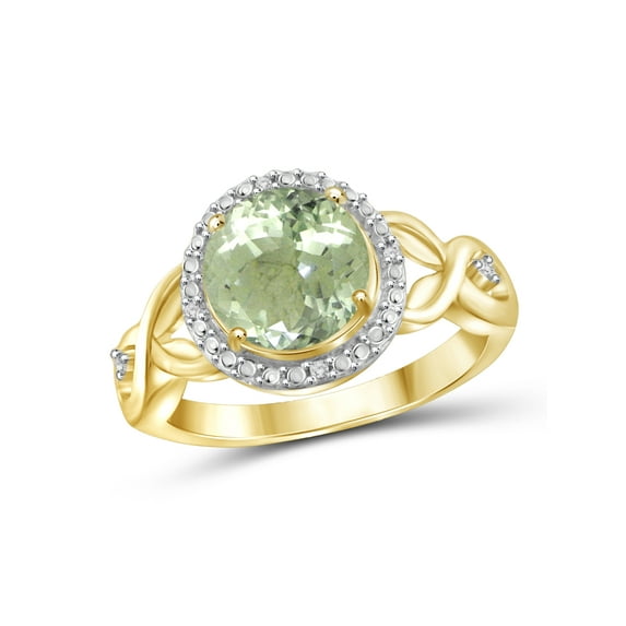 JewelersClub Green Amethyst Ring Birthstone Jewelry–1.75 Carat Green Amethyst 14K Gold Plated Silver Ring Jewelry with White Diamond Accent–Gemstone Rings with Hypoallergenic 14K Gold Plated Silver
