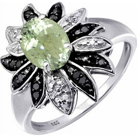 JewelersClub Green Amethyst Ring Birthstone Jewelry – 1.90 Carat Green Amethyst Sterling Silver Ring Jewelry with Black & White Diamond Accent– Gemstone Rings with Hypoallergenic 0.925 Sterling Silver