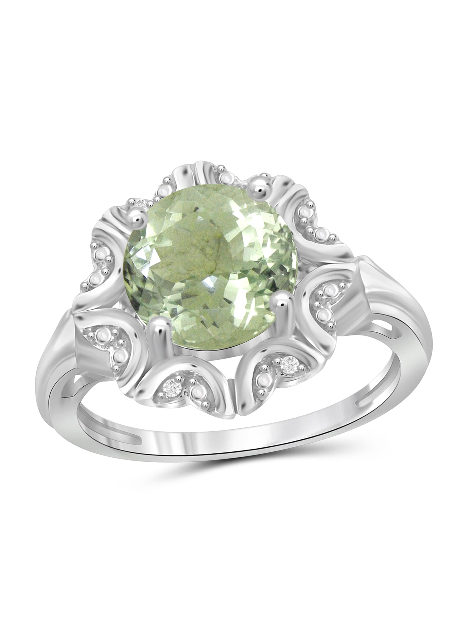 JewelersClub Green Amethyst Ring Birthstone Jewelry – 2.50 Carat Green Amethyst 0.925 Sterling Silver Ring Jewelry with White Diamond Accent – Gemstone Rings with Hypoallergenic 0.925 Sterling Silver