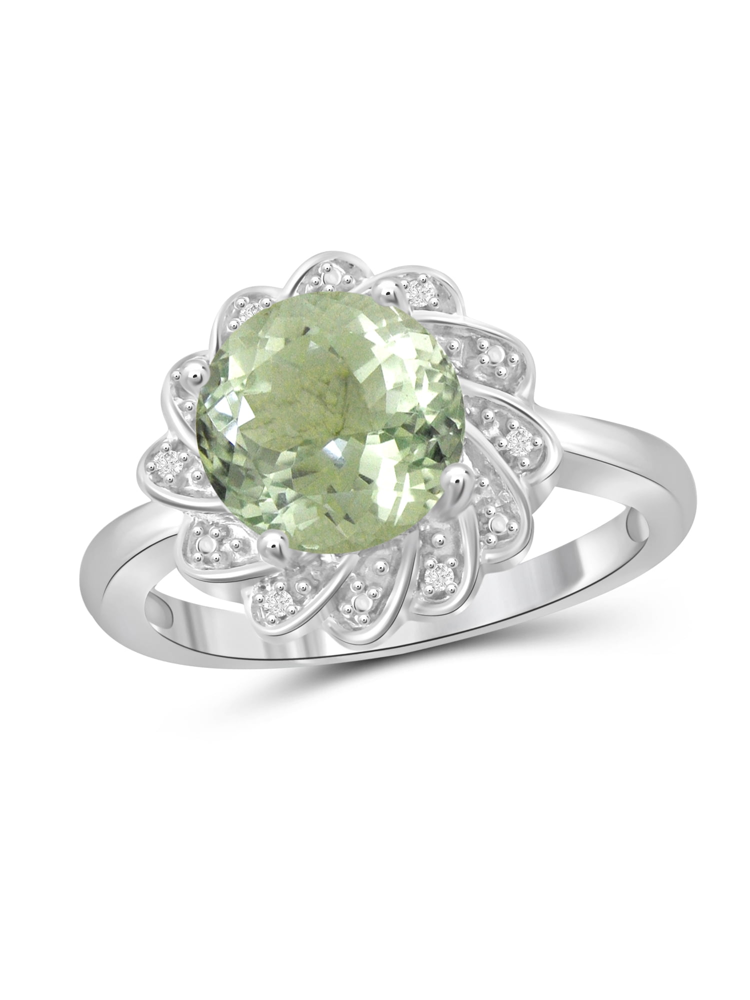 JewelersClub Green Amethyst Ring Birthstone Jewelry – 2.50 Carat Green Amethyst 0.925 Sterling Silver Ring Jewelry with White Diamond Accent – Gemstone Rings with Hypoallergenic 0.925 Sterling Silver