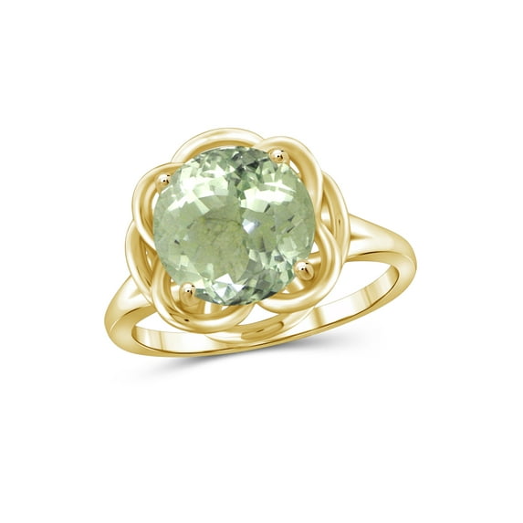JewelersClub Green Amethyst Ring Birthstone Jewelry – 3.50 Carat Green Amethyst 14K Gold Plated Silver Ring Jewelry – Gemstone Rings with Hypoallergenic 14K Gold Plated Silver Band