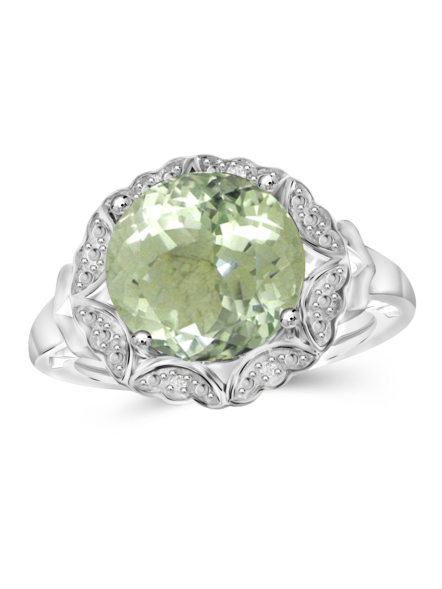 JewelersClub Green Amethyst Ring Birthstone Jewelry – 4.75 Carat Green Amethyst 0.925 Sterling Silver Ring Jewelry with White Diamond Accent – Gemstone Rings with Hypoallergenic 0.925 Sterling Silver