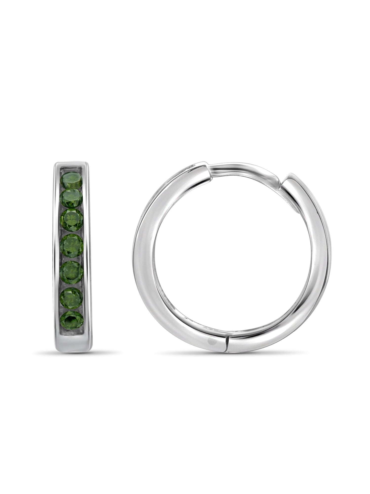 JewelersClub Green Diamond Earrings Women – 1/2-Carat Green Diamonds Sterling Silver Hoop Earrings Small – Hypoallergenic Hoop Earrings – Small Hoop Earrings Diamond – Green Hoop Earrings for Women