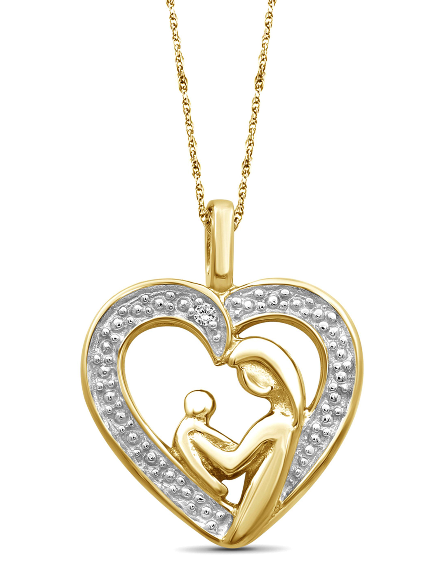 JewelersClub Heart Necklace with White Diamond Accent | 14K gold-plated Silver | Jewelry Pendant Necklaces for Women & 18 inch Rope Chain with Spring Clasp - image 1 of 5