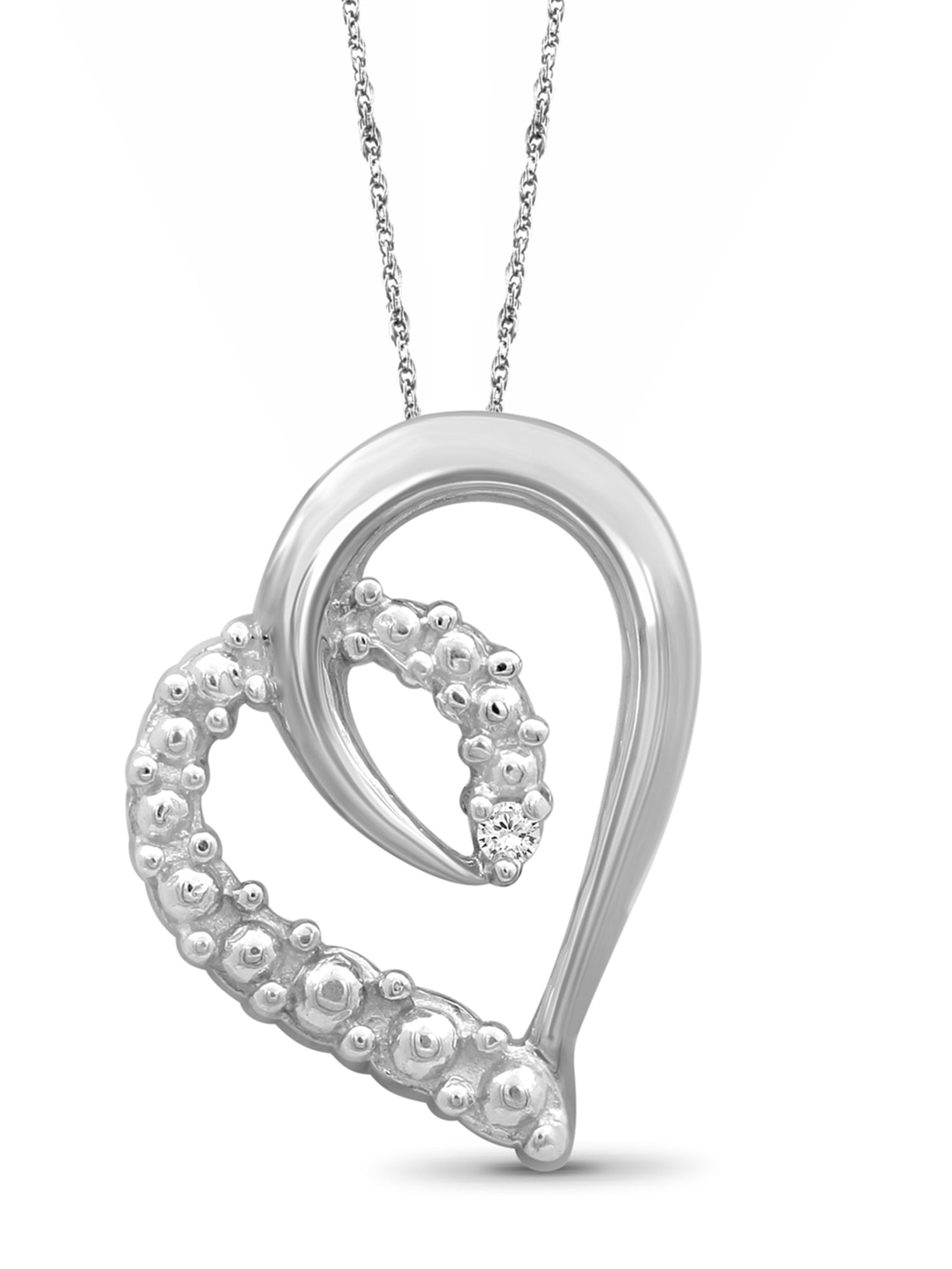JewelersClub Heart Necklace with White Diamond Accent | Sterling Silver ...