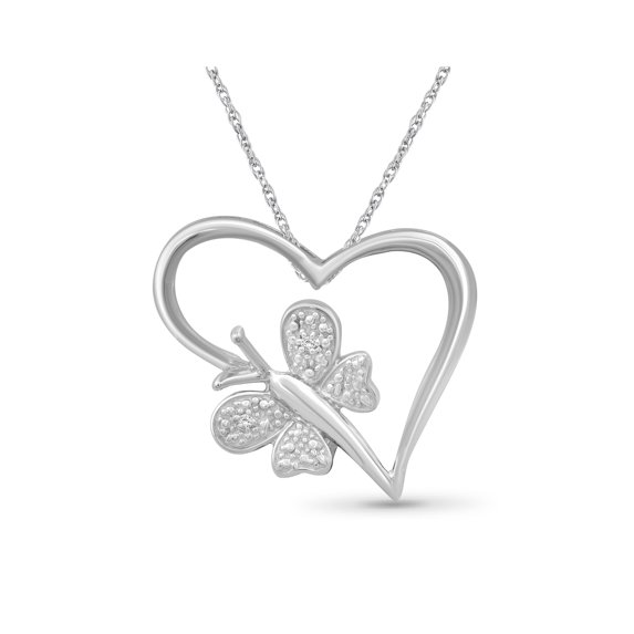 JewelersClub Heart Necklace with White Diamond Accent | Sterling Silver (.925) | Jewelry Pendant Necklaces for Women & 18 inch Rope Chain with Spring Clasp