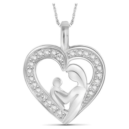 JewelersClub Heart Necklace with White Diamond Accent | Sterling Silver (.925) | Jewelry Pendant Necklaces for Women & 18 inch Rope Chain with Spring Clasp