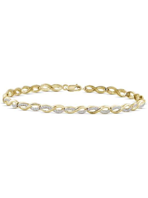 Infinity Bracelet White Diamond Accent 0.10 ct. t.w. 7.25 in, Lobster Claw Clasp in 14kt Gold-Plated
