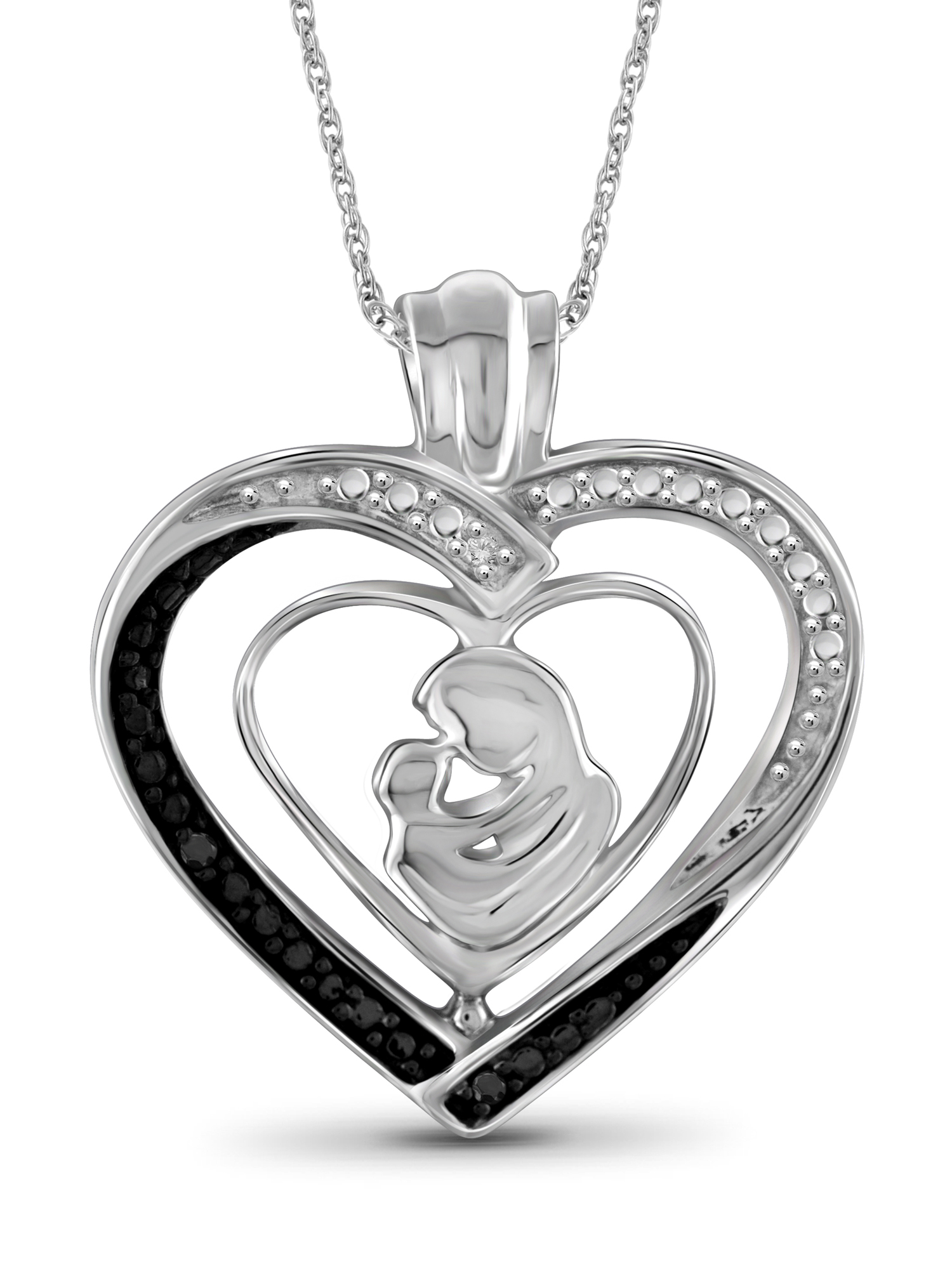 JewelersClub Mom Necklace 0.925 Sterling Silver Necklace for Women – Beautiful Accent Black & White Diamonds + 0.925 Sterling Silver Mother Daughter Necklace – Mothers Day Gifts Necklaces for Women - image 1 of 5