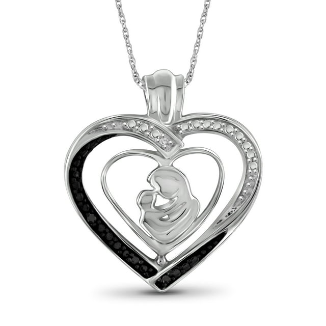 JewelersClub Mom Necklace 0.925 Sterling Silver Necklace for Women – Beautiful Accent Black & White Diamonds + 0.925 Sterling Silver Mother Daughter Necklace – Mothers Day Gifts Necklaces for Women