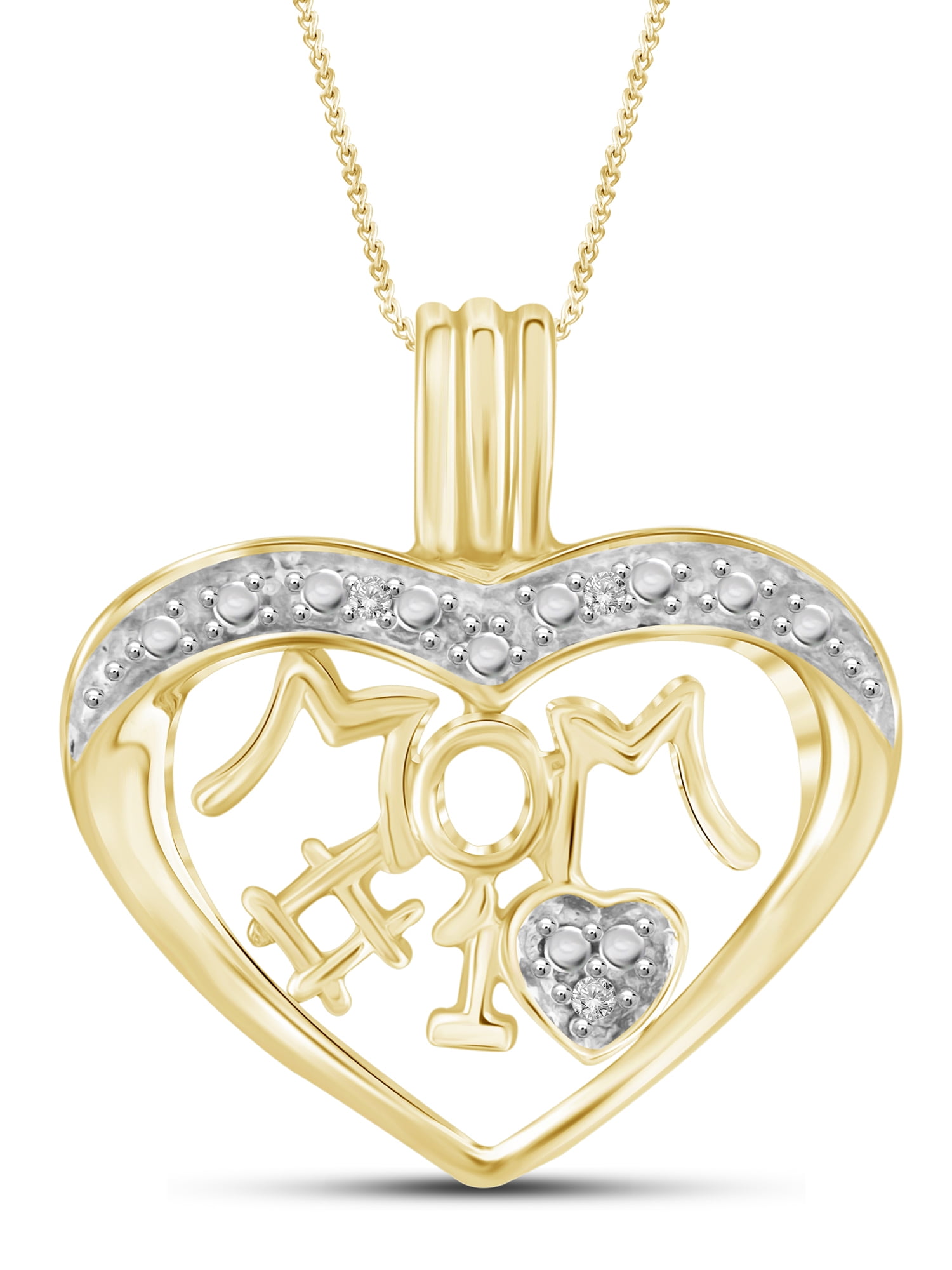 JewelersClub Mom Necklace 14K Gold Plated Necklace for Women – Beautiful Accent White Diamonds + 14K Gold Plated Mother Daughter Necklace – Mothers Day Gifts Necklaces for Women