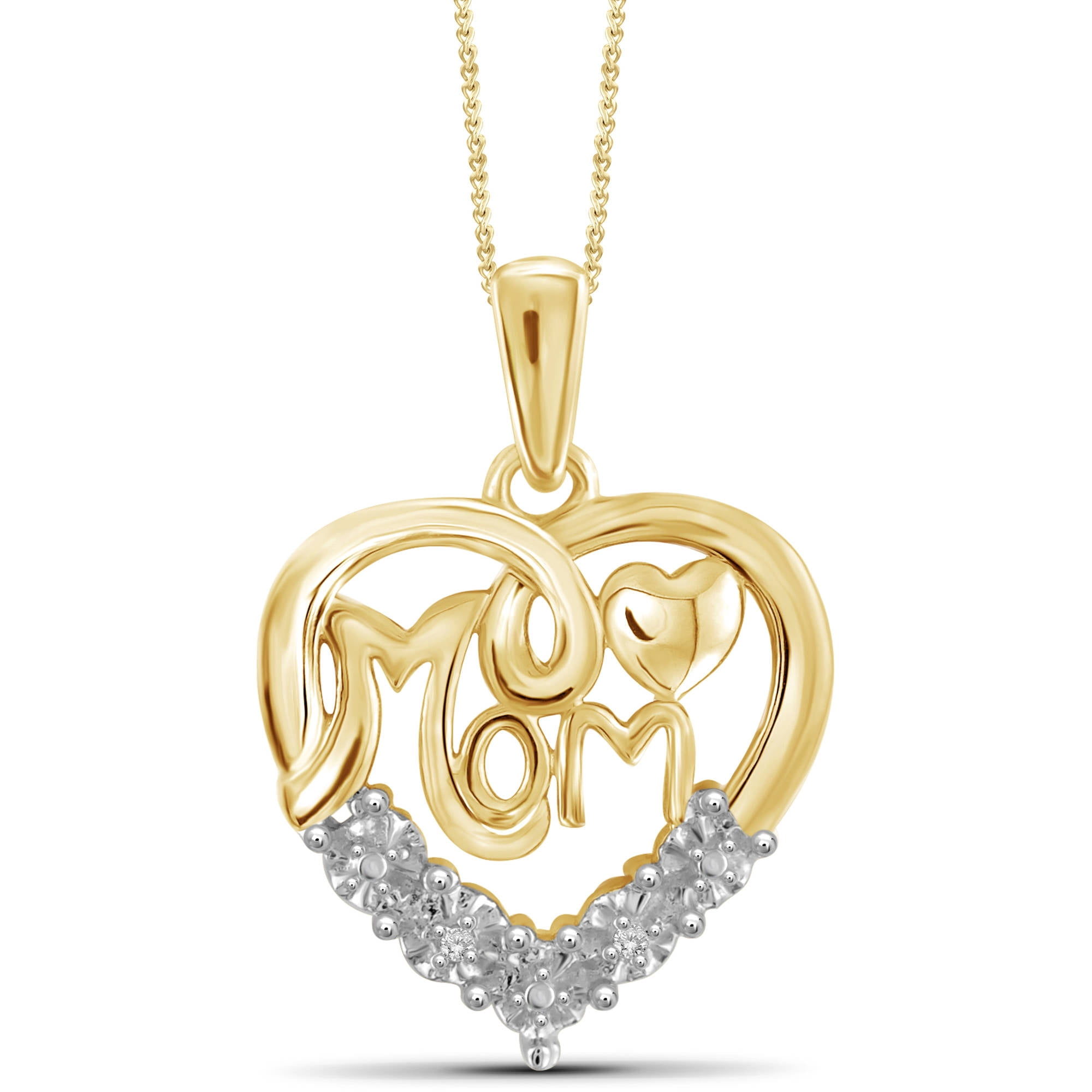 JewelersClub Mom Necklace 14K Gold Plated Necklace for Women – Beautiful Accent White Diamonds + 14K Gold Plated Mother Daughter Necklace – Mothers Day Gifts Necklaces for Women