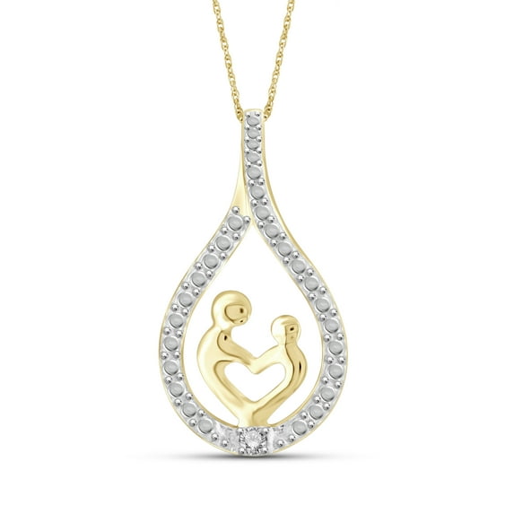 JewelersClub Mom Necklace 14K Gold Plated Silver Necklace for Women – Beautiful Accent White Diamonds + 14K Gold Plated Silver Mother Daughter Necklace – Mothers Day Gifts Necklaces for Women