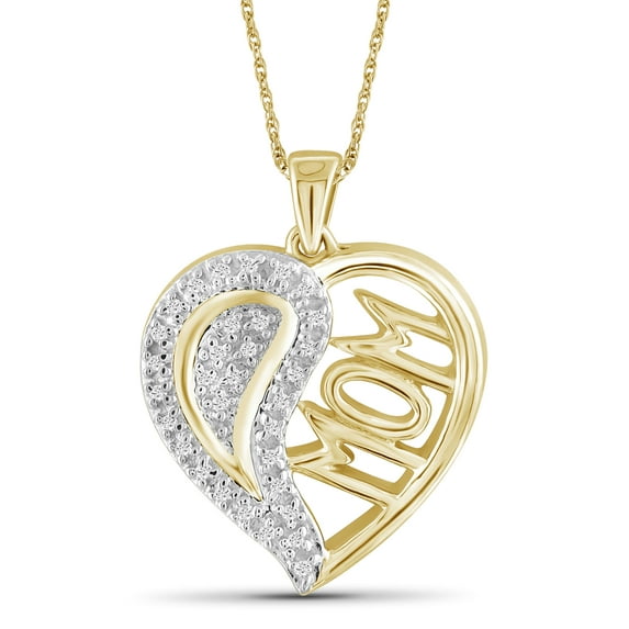 JewelersClub Mom Necklace 14K Gold Plated Silver Necklace for Women – Beautiful Accent White Diamonds + 14K Gold Plated Silver Mother Daughter Necklace – Mothers Day Gifts Necklaces for Women