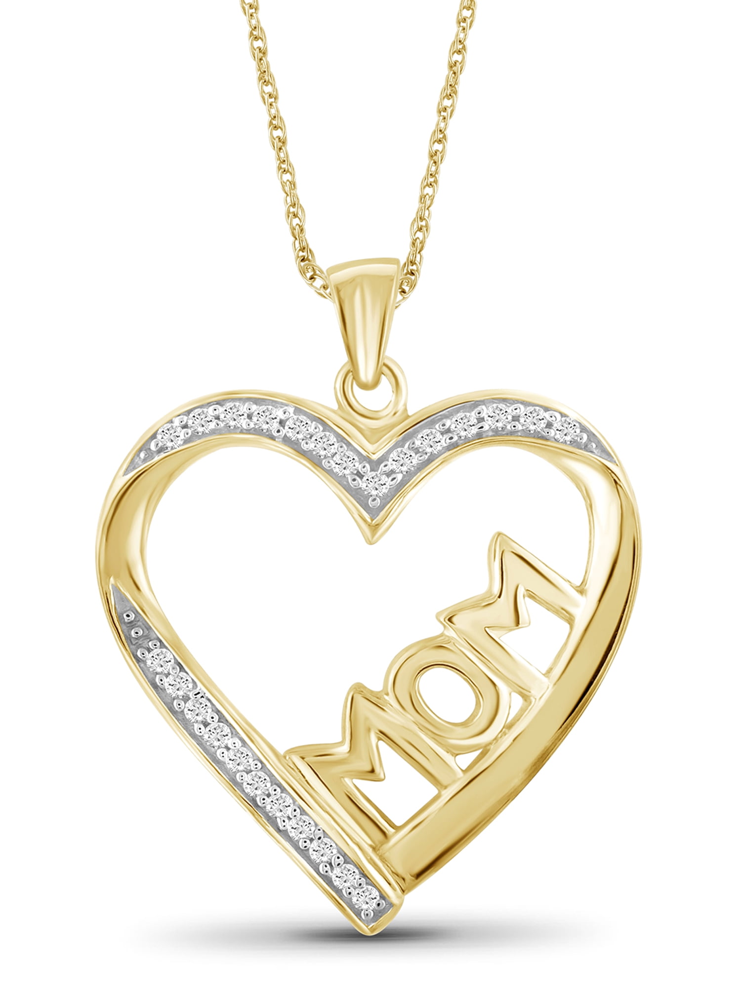 JewelersClub Mom Necklace 14K Gold Plated Silver Necklace for Women – Beautiful Accent White Diamonds + 14K Gold Plated Silver Mother Daughter Necklace – Mothers Day Gifts Necklaces for Women