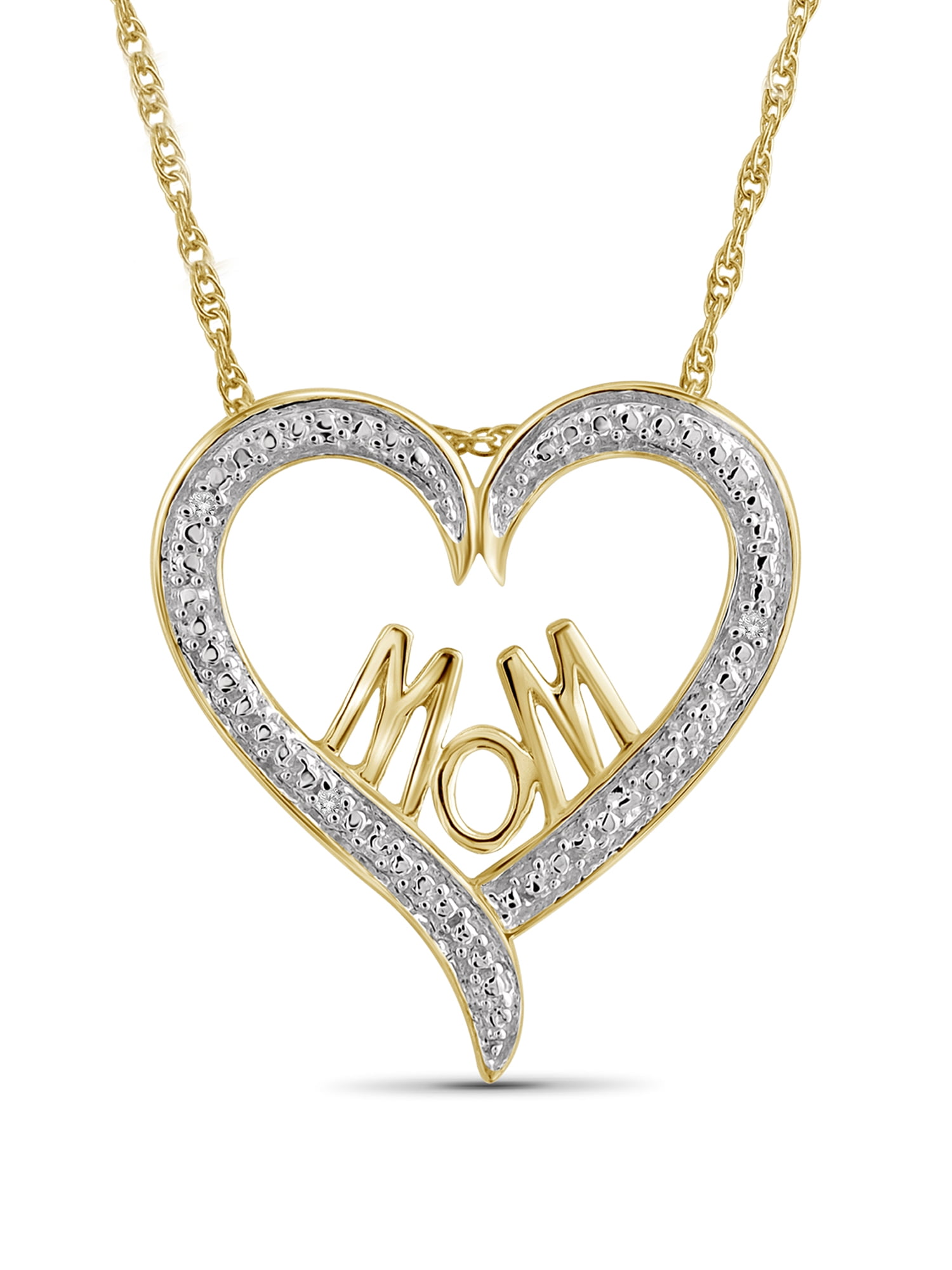 JewelersClub Mom Necklace 14K Gold Plated Silver Necklace for Women – Beautiful Accent White Diamonds + 14K Gold Plated Silver Mother Daughter Necklace – Mothers Day Gifts Necklaces for Women