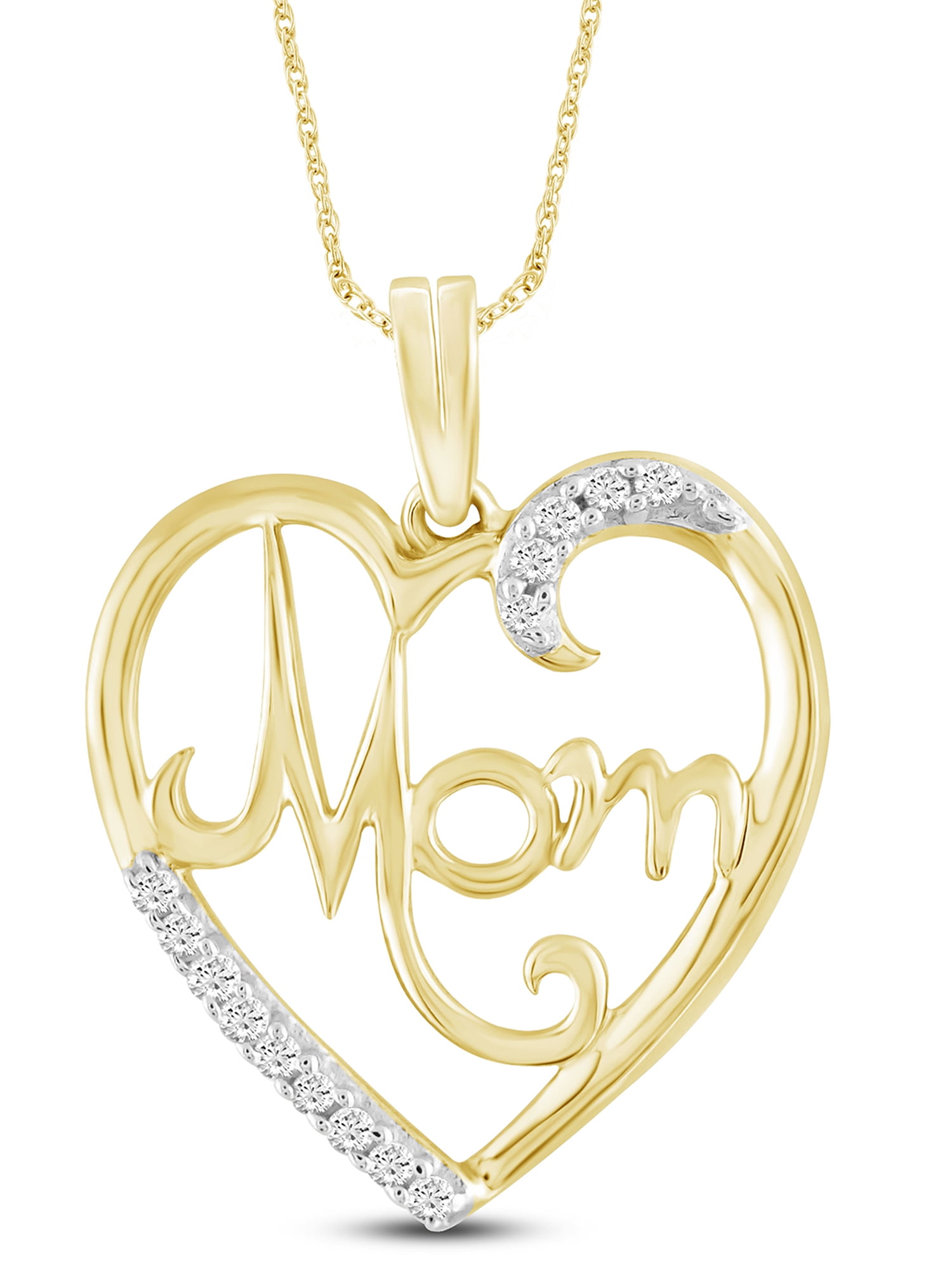 JewelersClub Mom Necklace 14K Gold Plated Silver Necklace for Women –  Beautiful Accent White Diamonds + 14K Gold Plated Silver Mother Daughter