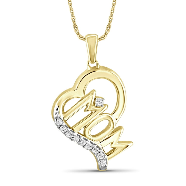 JewelersClub Mom Necklace 14K Gold Plated Silver Necklace for Women Beautiful Accent White Diamonds 14K Gold Plated Silver Mother Daughter