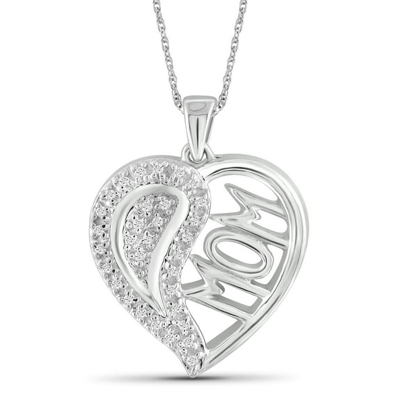 JewelersClub Mom Necklace Sterling Silver Necklace for Women – Beautiful Accent White Diamonds + 0.925 Sterling Silver Mother Daughter Necklace – Mothers Day Gifts Necklaces for Women