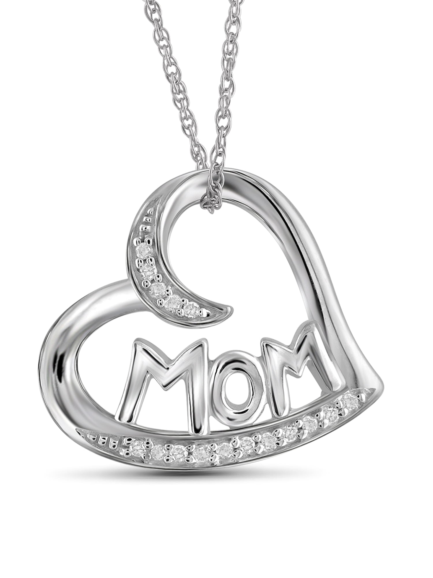 JewelersClub Mom Necklace Sterling Silver Necklace for Women – Beautiful Accent White Diamonds + 0.925 Sterling Silver Mother Daughter Necklace – Mothers Day Gifts Necklaces for Women