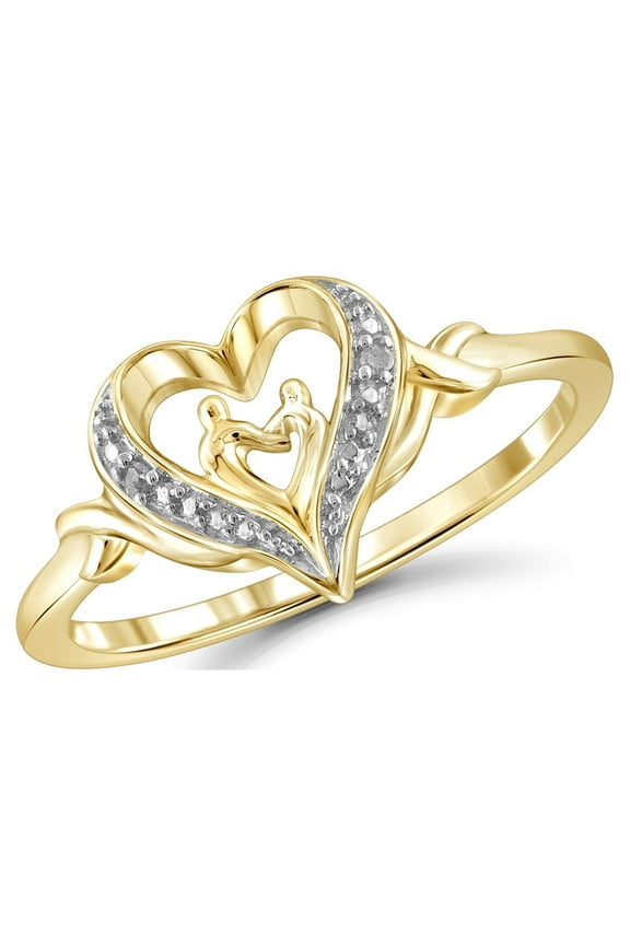 Mom Ring 14K Gold Plated Silver Ring for Women – White Diamonds Accents Mother Daughter Ring – Mothers Day Gifts Rings for Women