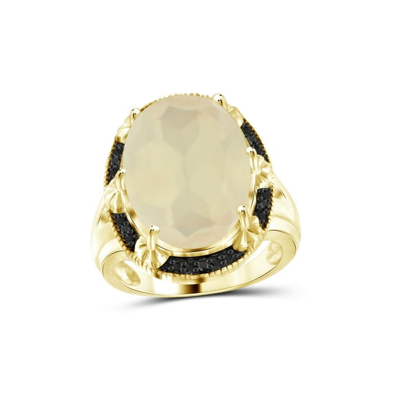 JewelersClub Moonstone Ring Birthstone Jewelry – 11.00 Carat Moonstone 14K Gold Plated Silver Ring Jewelry with Black Diamond Accent – Gemstone Rings with Hypoallergenic 14K Gold Plated Silver Band