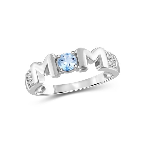 JewelersClub Mothers Ring Birthstone Rings for Women – Thoughtful Mom Ring Design with White Diamonds & Sky Blue Topaz – Sterling Silver Rings for Women