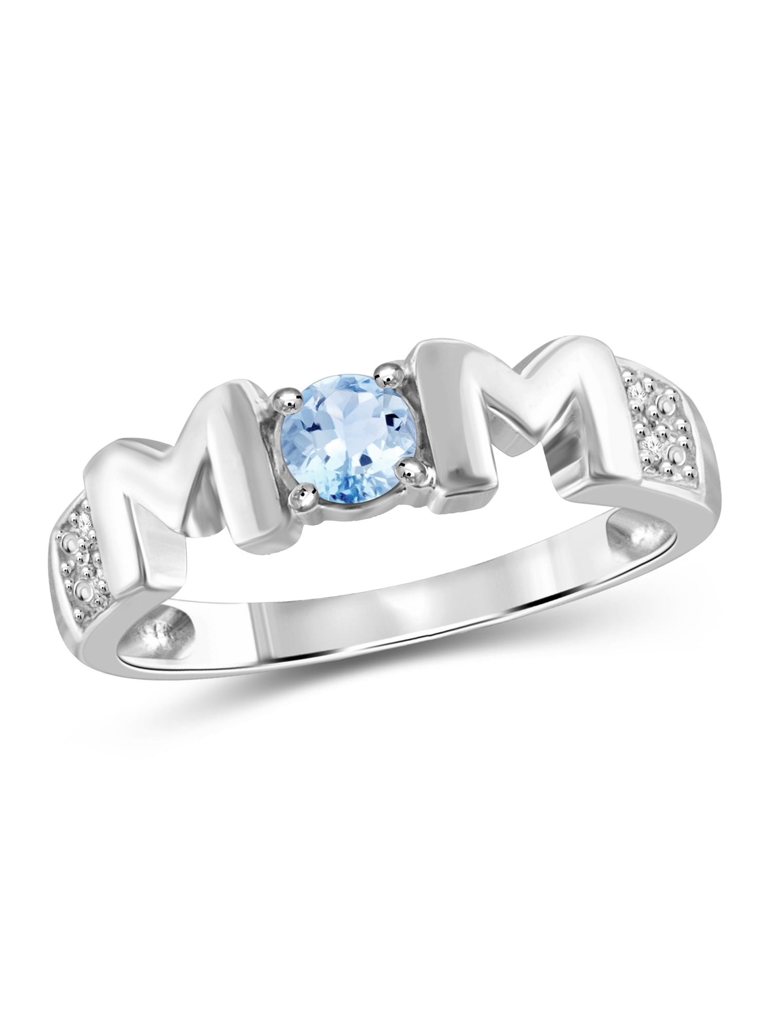 JewelersClub Mothers Ring Birthstone Rings for Women – Thoughtful Mom Ring Design with White Diamonds & Sky Blue Topaz – Sterling Silver Rings for Women