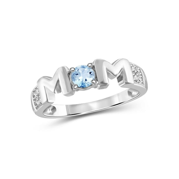 JewelersClub Mothers Ring Birthstone Rings for Women – Thoughtful Mom Ring Design with White Diamonds & Sky Blue Topaz – Sterling Silver Rings for Women