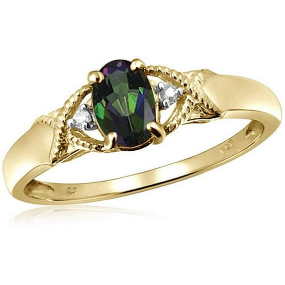 JewelersClub Mystic Topaz Ring Birthstone Jewelry – 0.45 Carat Mystic Topaz 14K Gold Plated Silver Ring Jewelry with White Diamond Accent – Gemstone Rings with Hypoallergenic 14K Gold Plated Silver