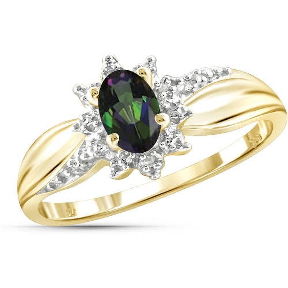 JewelersClub Mystic Topaz Ring Birthstone Jewelry – 0.45 Carat Mystic Topaz 14K Gold Plated Silver Ring Jewelry with White Diamond Accent – Gemstone Rings with Hypoallergenic 14K Gold Plated Silver