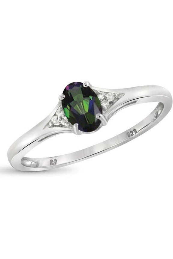 Mystic Topaz Ring Birthstone Jewelry – 0.45 Carat Mystic Topaz Sterling Silver Ring Jewelry with White Diamond Accent – Gemstone Rings with Hypoallergenic Sterling Silver Band