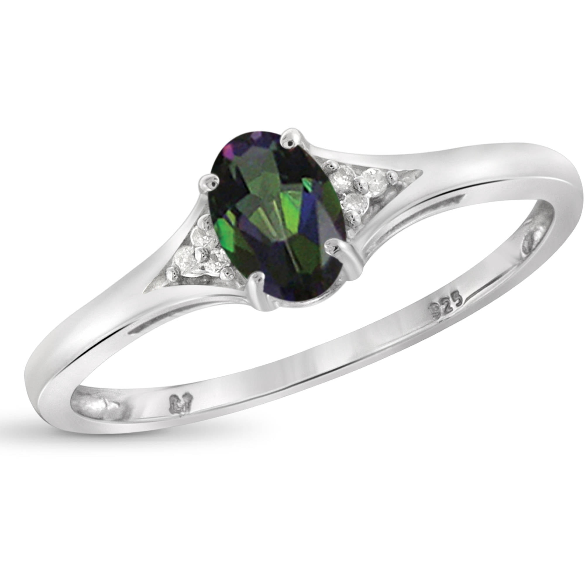JewelersClub Mystic Topaz Ring Birthstone Jewelry – 0.45 Carat Mystic Topaz Sterling Silver Ring Jewelry with White Diamond Accent – Gemstone Rings with Hypoallergenic Sterling Silver Band