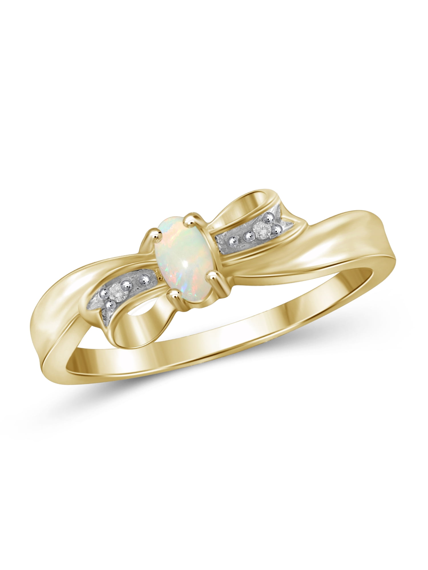 JewelersClub Opal Ring Birthstone Jewelry – 0.10 Carat Opal 14K Gold Plated Silver Ring Jewelry with White Diamond Accent – Gemstone Rings with Hypoallergenic 14K Gold Plated Silver Band