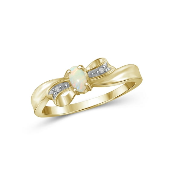 JewelersClub Opal Ring Birthstone Jewelry – 0.10 Carat Opal 14K Gold Plated Silver Ring Jewelry with White Diamond Accent – Gemstone Rings with Hypoallergenic 14K Gold Plated Silver Band