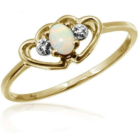 JewelersClub Opal Ring Birthstone Jewelry – 0.10 Carat Opal 14K Gold Plated Silver Ring Jewelry with White Diamond Accent – Gemstone Rings with Hypoallergenic 14K Gold Plated Silver Band