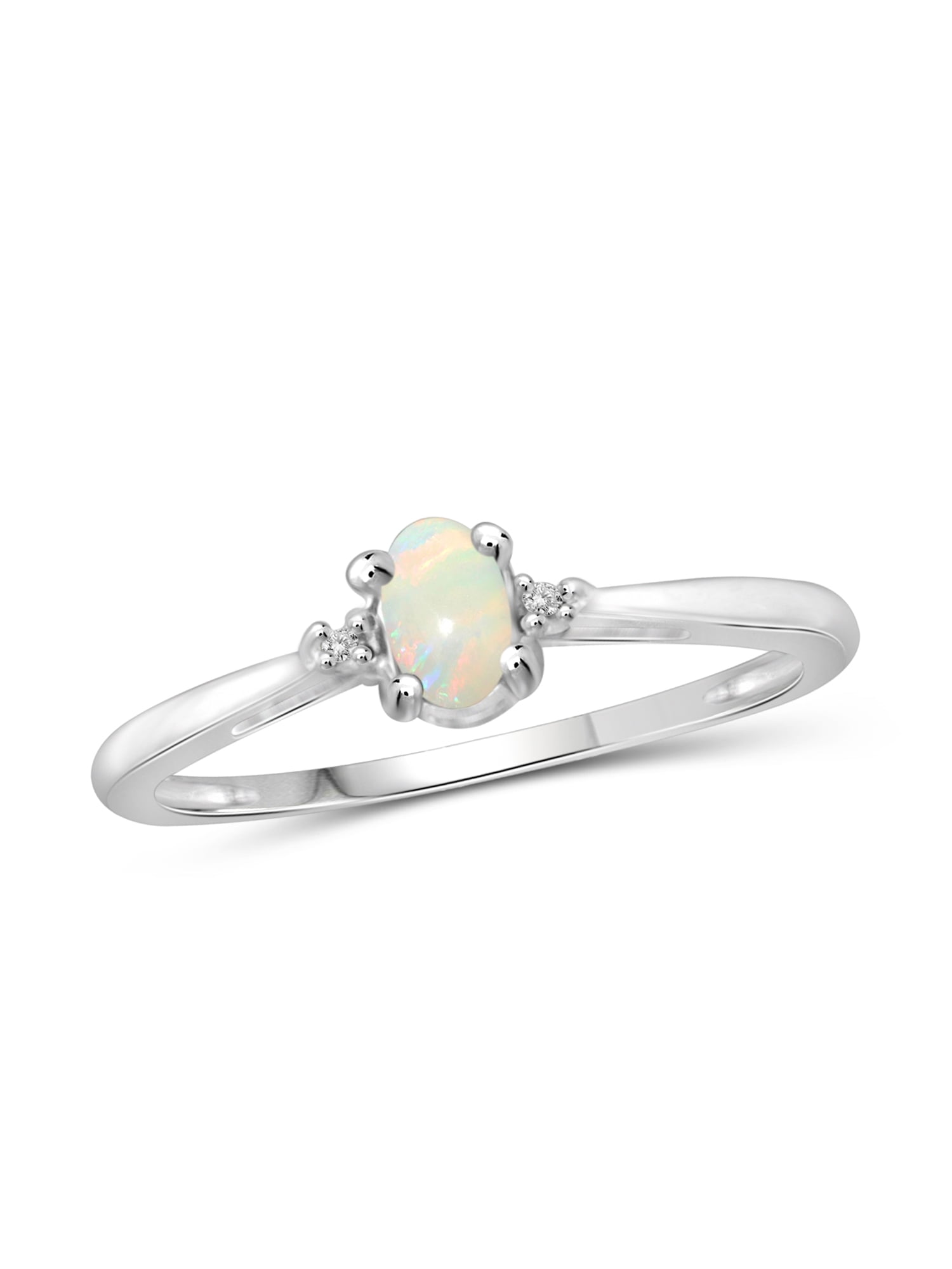 JewelersClub Opal Ring Birthstone Jewelry – 0.15 Carat Opal 0.925 Sterling Silver Ring Jewelry with White Diamond Accent – Gemstone Rings with Hypoallergenic 0.925 Sterling Silver Band