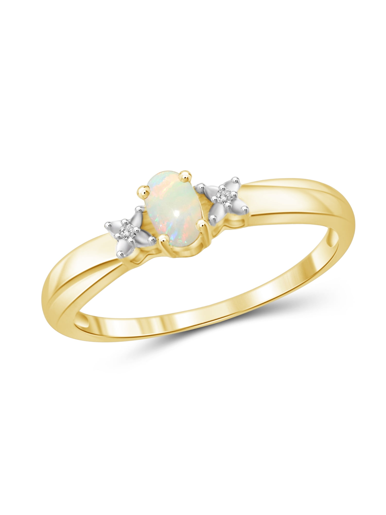 JewelersClub Opal Ring Birthstone Jewelry – 0.15 Carat Opal 14K Gold Plated Silver Ring Jewelry with White Diamond Accent – Gemstone Rings with Hypoallergenic 14K Gold Plated Silver Band
