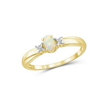 JewelersClub Opal Ring Birthstone Jewelry – 0.15 Carat Opal 14K Gold Plated Silver Ring Jewelry with White Diamond Accent – Gemstone Rings with Hypoallergenic 14K Gold Plated Silver Band