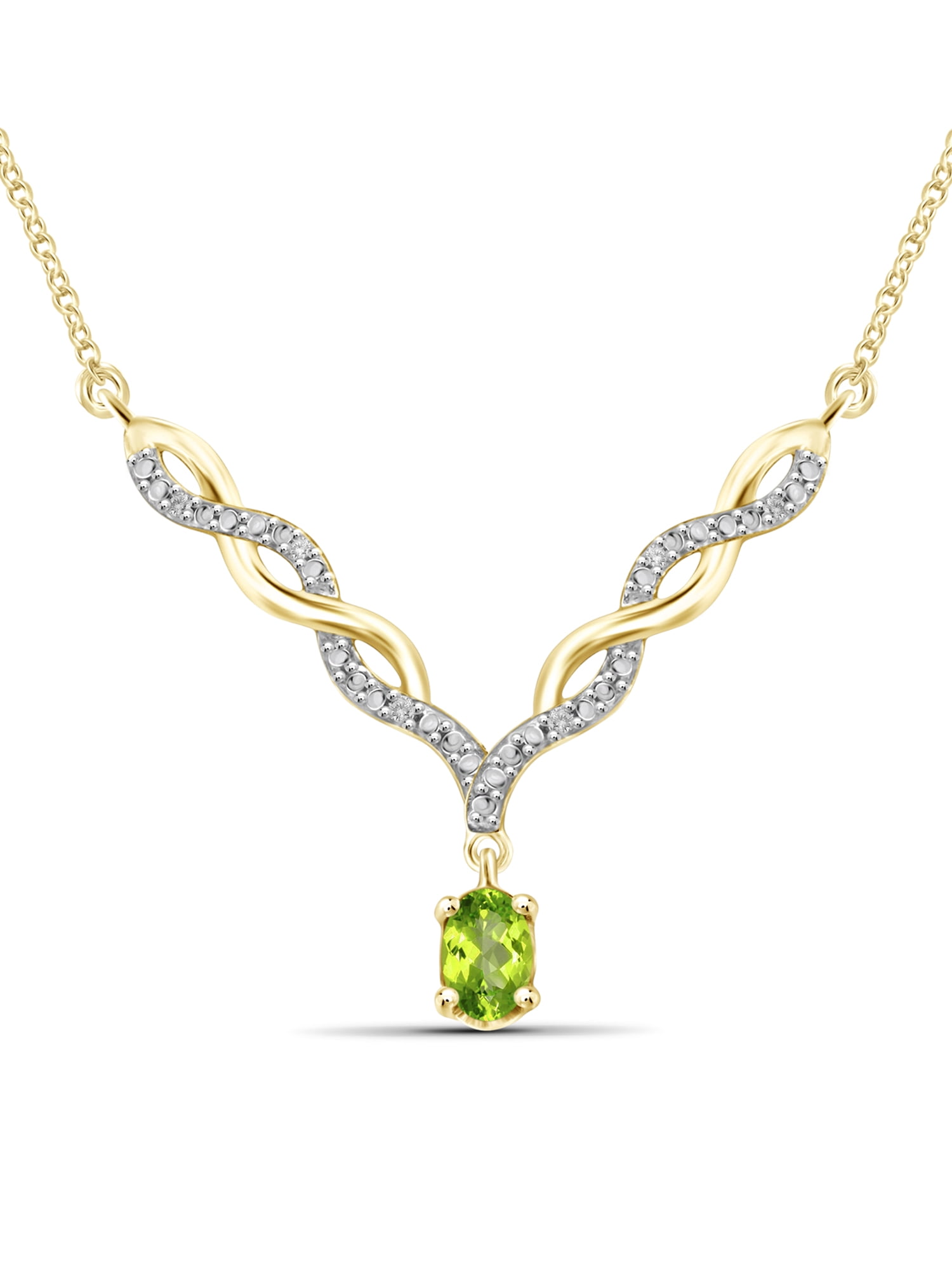 JewelersClub Peridot Gemstone Necklace for Women & Girls | 14k gold-plated Silver | Diamond V-Shaped Pendant on a 18" Rope Chain
