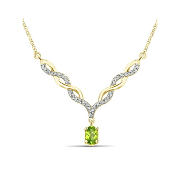 JewelersClub Peridot Gemstone Necklace for Women & Girls | 14k gold-plated Silver | Diamond V-Shaped Pendant on a 18" Rope Chain